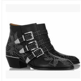 Round Toe Rivet Flower Boots Genuine Leather Ankle Boots