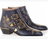 Round Toe Rivet Flower Boots Genuine Leather Ankle Boots