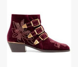 Round Toe Rivet Flower Boots Genuine Leather Ankle Boots