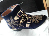 Round Toe Rivet Flower Boots Genuine Leather Ankle Boots