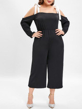 Open Shoulder Bow Tie Wide Legs Jumpsuit