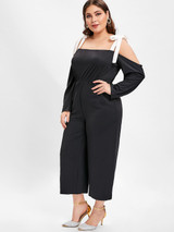 Open Shoulder Bow Tie Wide Legs Jumpsuit