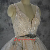 Lace Sequined V-Neck Bridal Wedding Dress