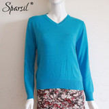 Sparsil Women Autumn Winter Cashmere Blend Sweater V-Neck Pullovers Long Sleeve Jumpers Womens Knitted Sweaters16 Colors S-XXL