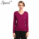 Sparsil Women Autumn Winter Cashmere Blend Sweater V-Neck Pullovers Long Sleeve Jumpers Womens Knitted Sweaters16 Colors S-XXL