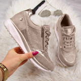 Women Shoes Gold Sneakers Zipper Platform Trainers Women Shoes