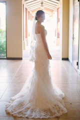 White Sheath Court Train Sweetheart Sleeveless Layers Lace Wedding Dress,Wedding Gowns W293