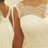 White A Line Brush Train Sleeveless Deep V Back Chiffon Beach Wedding Gown,Wedding Dress W170