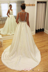White A Line Court Train Sleeveless Backless Beading Wedding Gowns Wedding Dress W172