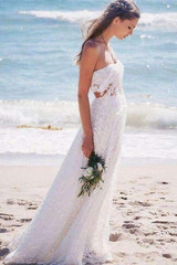 Gorgeous Strapless Lace Floor Length Beach Boho Wedding Dress W321