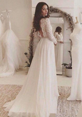 Sexy Deep V-neck Lace Long Sleeve Floor Length Wedding Dresses W307
