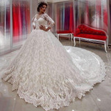 Luxury Long Sleeves Ball Gown Sweep Train Wedding Dress with Appliques W555