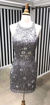 Silver Beading Rhinestone Open Back Sheath Homecoming Dresses,HD0041