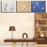 Free shipping 3 panels home decorative oil painting starfish and beach printed on canvas wall painting no frame canvas picture