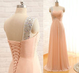 Elegant One-shoulder Sleeveless Chiffon A-Line Prom Dress With Crystals