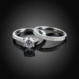 Real 925 Sterling Silver 2pcs  lovers rings Engagement women Ring with Clear CZ Authentic fine wedding jewelry