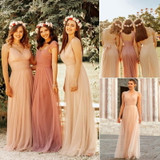 Blush Pink Chiffon Bridesmaid Dresses Sweetheart A-line V-neck Sleeveless Wedding Party Dress Elegant for Women