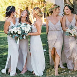 Simple Gray V-Neck Side Slit Chiffon Bridesmaid Dress Affordable Prom Dresses