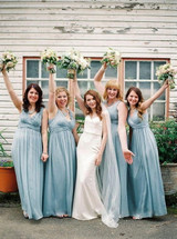 Simple V Neck Sleeveless A Line Chiffon Bridesmaid Dresses Cheap Prom Dresses
