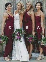 Elegant V Neck Sleeveless Front Slit Satin Bridesmaid Dresses