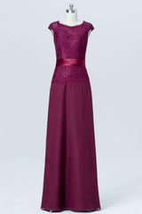 Burgundy Capped Sleeve Bridesmaid Dresses,Hollow Long Bridesmaid Gowns OB83