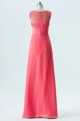 Spiced Coral A Line Floor Length Sheer Neck Sleeveless Appliques Bridesmaid Dresses OB132