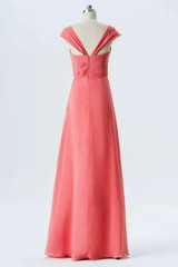 Dusty Coral A Line Floor Length Sweetheart Capped Sleeve Open Back Bridesmaid Dresses B136