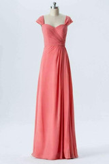 Dusty Coral A Line Floor Length Sweetheart Capped Sleeve Open Back Bridesmaid Dresses B136