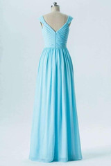 Pastel Blue A Line Floor Length Sweetheart Sleeveless Open Back Bridesmaid Dresses B139