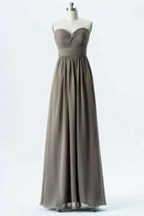 Grey A Line Floor Length Sweetheart Strapless Mid Back Bridesmaid Dresses B144