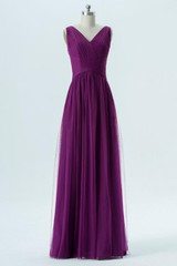 Vintage Violet A Line Floor Length V Neck Sleeveless Chiffon Bridesmaid Dresses B147