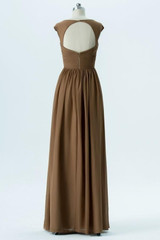 Warm Taupe A Line Floor Length Sweetheart Capped Sleeve Keyhole Back Bridesmaid Dresses B149