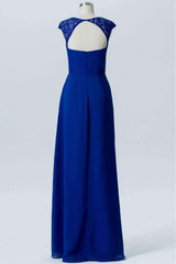 Classic Blue A Line Floor Length Sweetheart Capped Sleeve Keyhole Back Bridesmaid Dresses B185