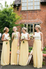 Two Piece A Line Floor Length Jewel Neck Sleeveless Bridesmaid Dress B241