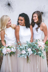 Two Piece A Line Floor Length Jewel Neck Sleeveless Tulle Appliques Bridesmaid Dress B242