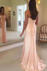 Pink A Line Brush Train One Shoulder Sleeveless Chiffon Bridesmaid Dress, Wedding Party Dress B326
