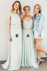 Simple Sleeveless Spaghetti Strap Sweep Train Bridesmaid Dress B412