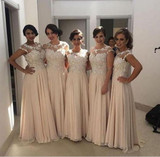 Unique Round Neck Lace Appliques Sleeveless Long Bridesmaid Dress B442