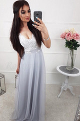 Chic A Line Chiffon Lace V Neck Prom Dresses Formal Party Dress P953 Chic A Line Chiffon Lace V Neck Prom Dresses Formal Party Dress P953