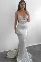 Stunning Sexy Spaghetti Straps V Neck With Sequines Prom Dress P706
