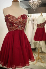 Sweetheart A-Line Chiffon Homecoming Dress,Open Back Appliqued Beaded Short Prom Dress HCD53