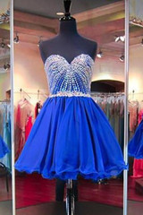 Simple Sleeveless V Neck Homecoming Dress,Sweetheart Appliqued Beaded Short Prom Dress HCD59