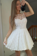 White Sheer Homecoming Dresses,Sleeveless Lace Up Appliques Short Prom Dress HCD120 White Sheer Homecoming Dresses,Sleeveless Lace Up Appliques Short Prom Dress HCD120