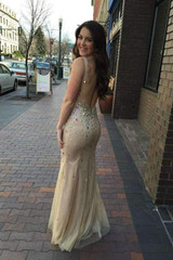 Sheath Floor Length Sheer Neck Sleeveless Backless Beading Prom Dress,Formal Dress P146