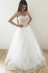 Sweetheart Strapless A Line Tulle With Bowknot Wedding Dresses W375