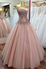 Sweetheart Ruffles Appliques Sequins Wedding Dress,Strapless Bodice Long Train Lace Wedding Gowns OMW17