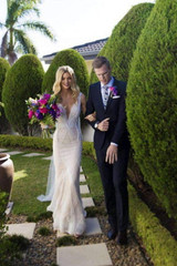 Deep V Neck Mermaid Wedding Gowns,Floor Length Sheer Wedding Dress OMW56