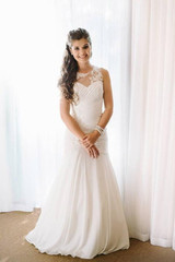 Simple Floor Length Strapless Sweetheart Wedding Gowns,Fit&Flare Sheer Back Appliques Sequins Beach Wedding Dress OMW67