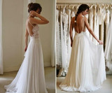 Sweetheart Spaghetti Appliques Wedding Gowns,Backless Beach Wedding Dress W93