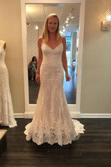 Sweetheart Spaghetti Sweep Train Beach Wedding Gowns,Lace Up Appliques Wedding Dress W98